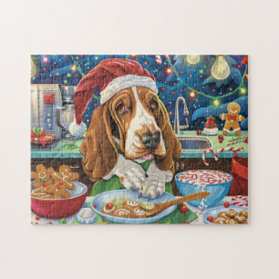 Puzzle Basset Hound Gîtes : Noël festif
