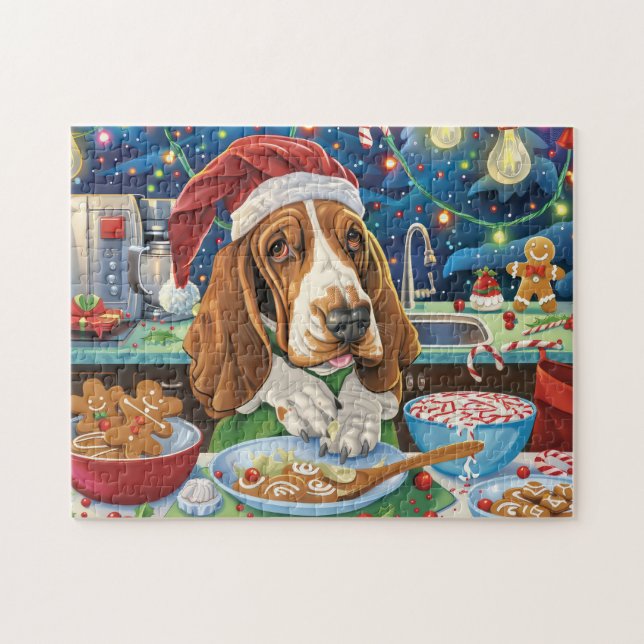 Puzzle Basset Hound Gîtes : Noël festif (Horizontal)