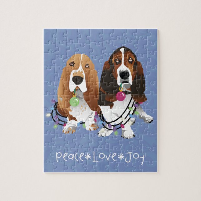 Puzzle Basset Hound Peace Love Joie Noël Design (Vertical)