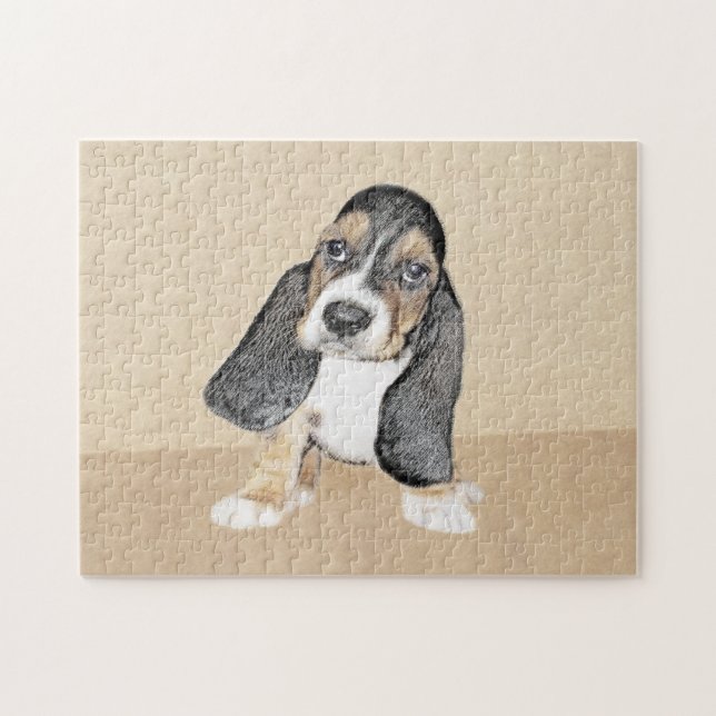 Puzzle Basset Hound Peinture Chiot - Art Chien original (Horizontal)