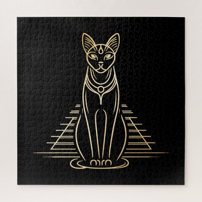 Puzzle Bastet, déesse égyptienne des chats devant une pyr (Vertical)