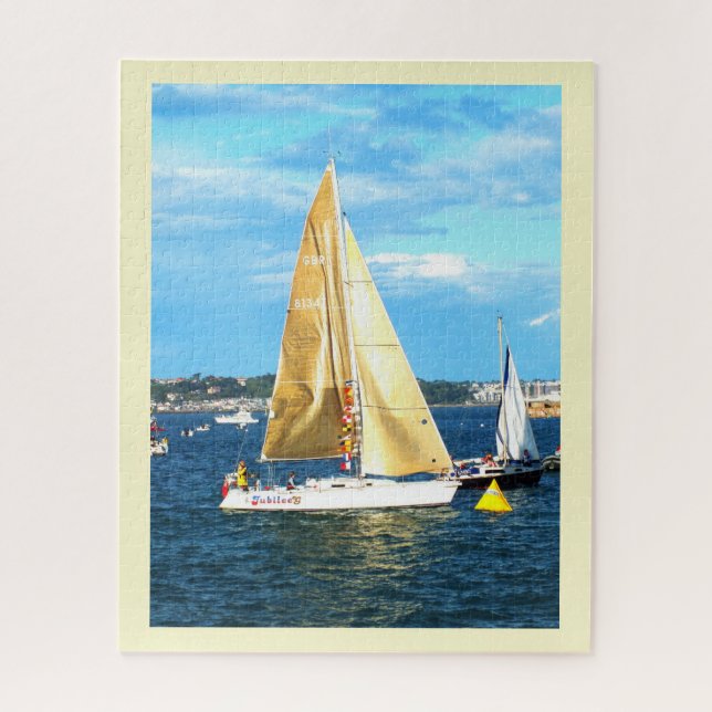 Puzzle Bateau à voile avec voiles dorées à Jersey (Vertical)
