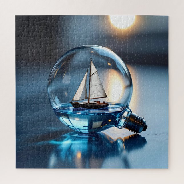 Puzzle Bateau à voile dans un Lightbulb Ai Art (Vertical)