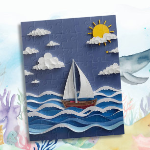 Puzzle Bateau à voile et soleil   Qualité papier