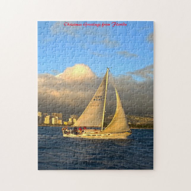 Puzzle Bateau à voile Floride. Vœux de Noël (Vertical)