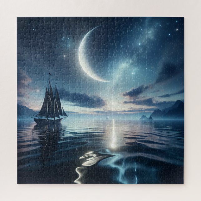 Puzzle Bateau à voile naviguant sur l'eau Lune (Vertical)