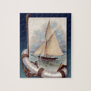 Puzzle Bateau à voile vintage avec le maître nageur, la