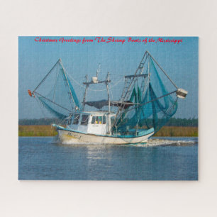 Puzzle Bateau crevettier Mississippi. Vœux de Noël