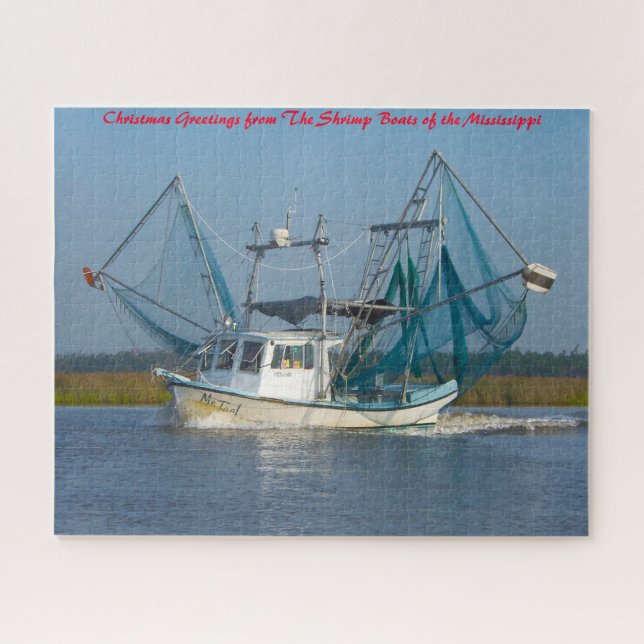 Puzzle Bateau crevettier Mississippi. Vœux de Noël (Horizontal)