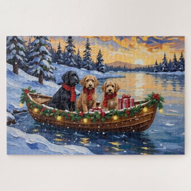 Puzzle Bateau de Noël Bernedoodle pour les Fêtes (Horizontal)