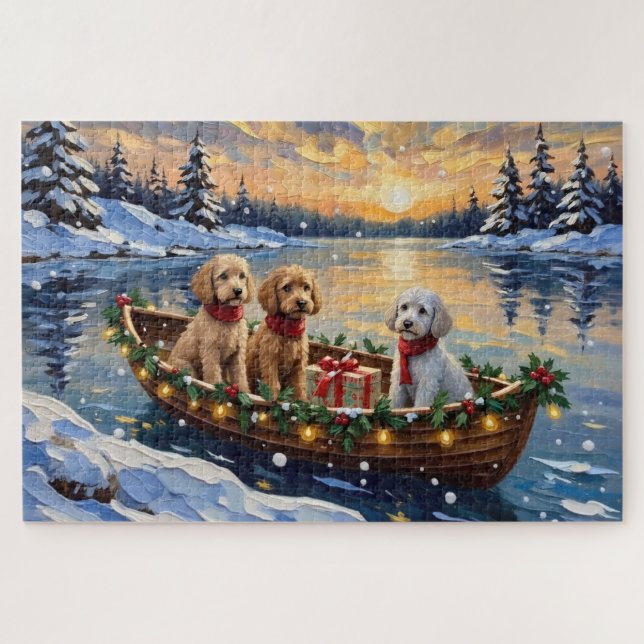 Puzzle Bateau de Noël de Caniche Fêtes (Horizontal)