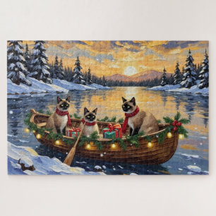 Puzzle Bateau de Noël de chat siamois pour les fêtes