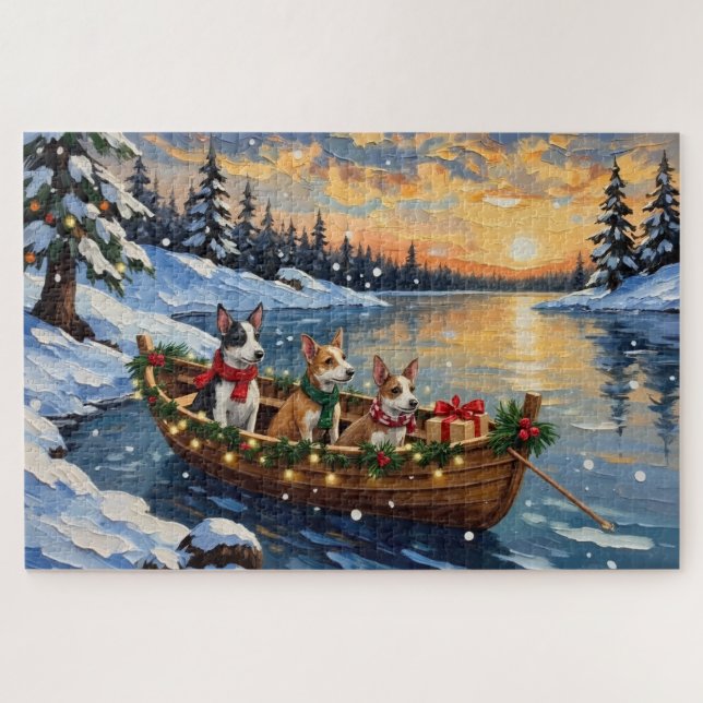 Puzzle Bateau de Noël de Rat Terrier pour les Fêtes (Horizontal)