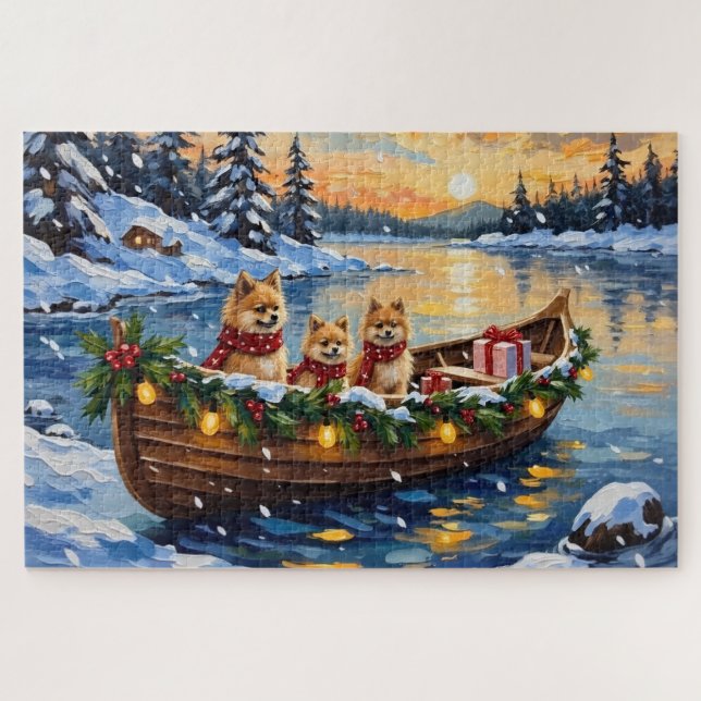 Puzzle Bateau de Noël du Pomeranian pour les Fêtes (Horizontal)