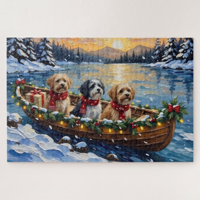 Puzzle Bateau de Noël Lhasa Apso pour les Fêtes (Horizontal)