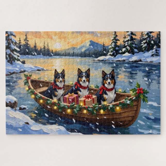 Puzzle Bateau de Noël Rough Collie Fêtes de fin d'année (Horizontal)