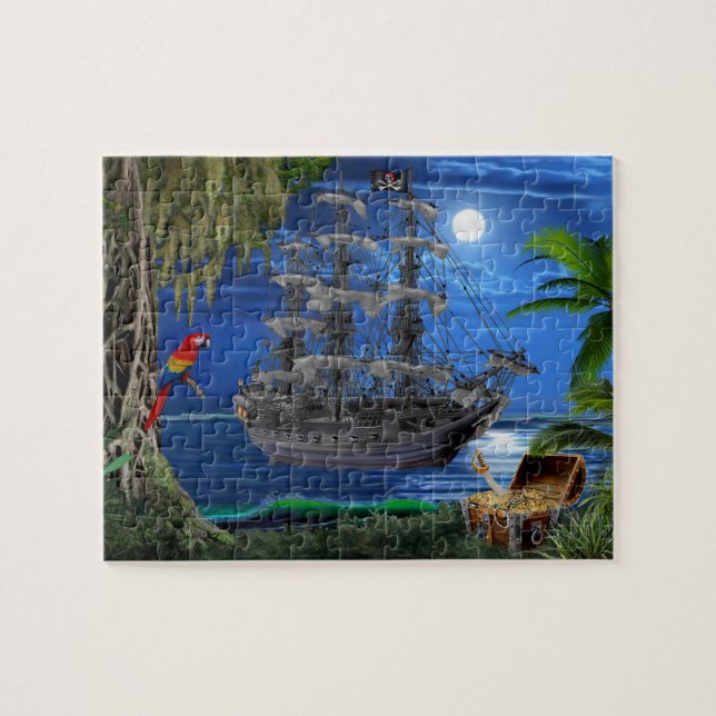 Puzzle Bateau de pirate éclairé par la lune mystique (Horizontal)