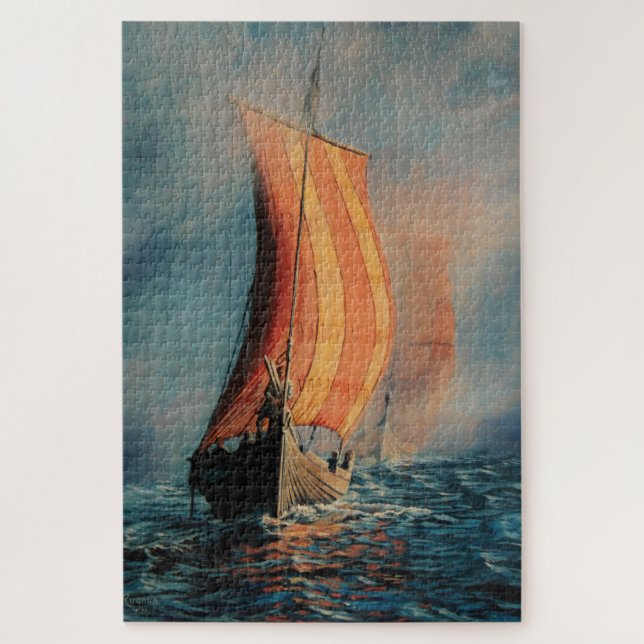Puzzle Bateau viking/long bateau/en mer/hommes en bateau (Vertical)