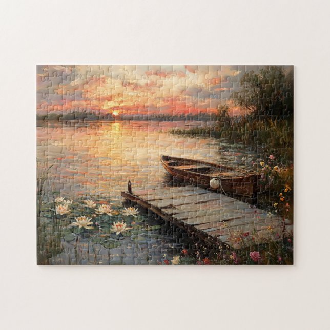 Puzzle Bateau vintage au lac Sunset (Horizontal)