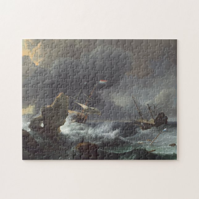 Puzzle Bateaux dans la détresse outre d'une côte rocheuse (Horizontal)