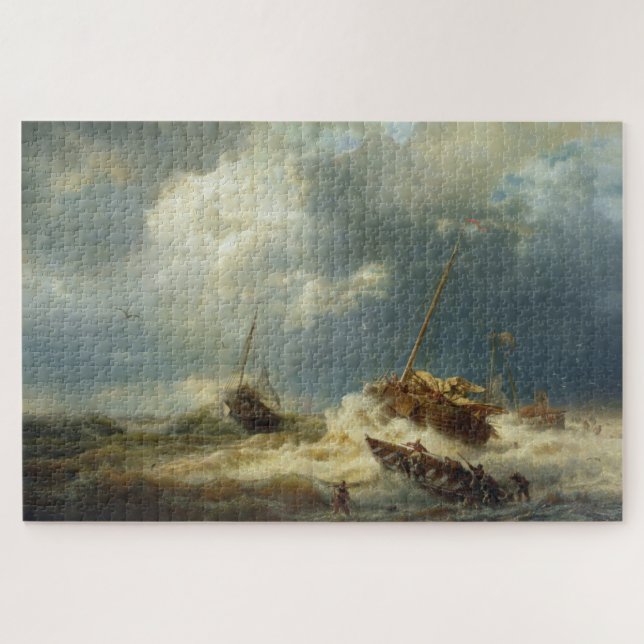 Puzzle Bateaux dans une tempête sur la côte néerlandaise (Horizontal)