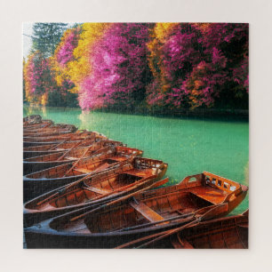 Puzzle Bateaux d'aviron Lac Trees Lacs Plitvice Croatie