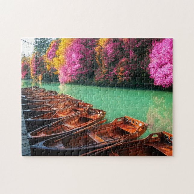 Puzzle Bateaux d'aviron Lac Trees Plitvice Lacs Croatie (Horizontal)