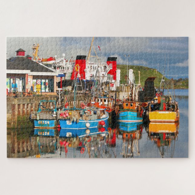 Puzzle Bateaux de pêche et ferry, Oban, Écosse (Horizontal)