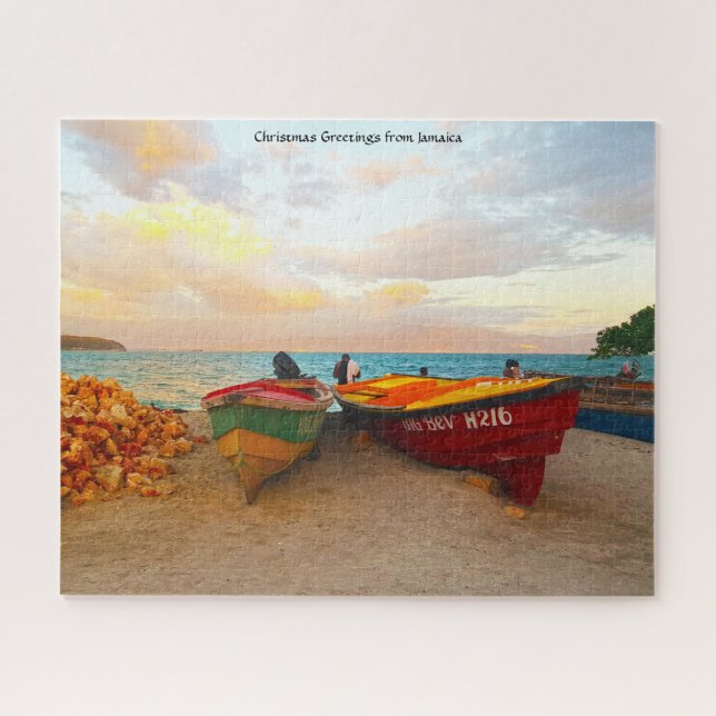 Puzzle Bateaux de pêche sur une plage de Jamaïque. Jigsaw (Horizontal)
