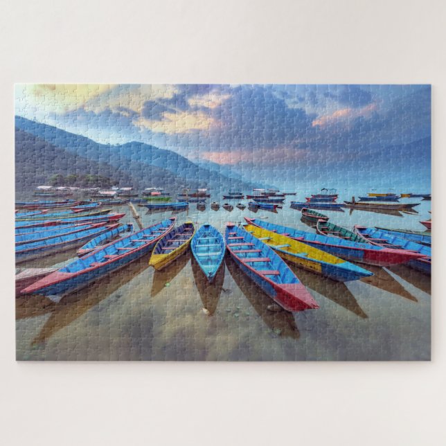 Puzzle Bateaux en bois coloré Phewa Lake Nepal Travel (Horizontal)