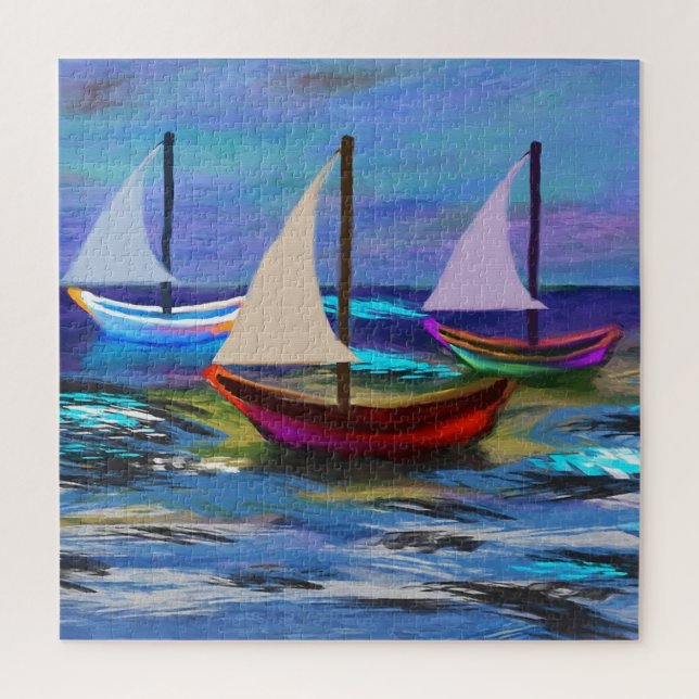 Puzzle Bateaux en mer accrochés à une affiche (Vertical)