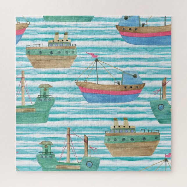 Puzzle Bateaux : Motif de peinture aquarelle. (Vertical)
