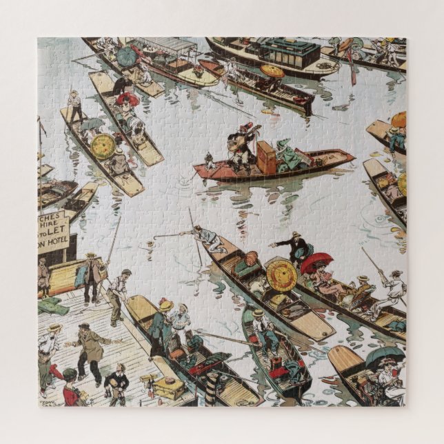 Puzzle Bateaux Punt sur la Tamise Londres, par Tony Sarg (Vertical)
