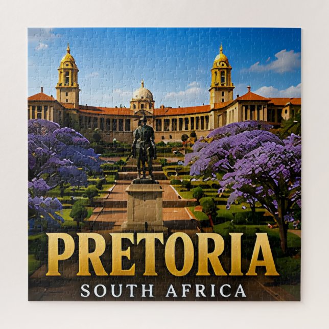 Puzzle Bâtiments de l'Union de Pretoria et fleurs de jaca (Vertical)