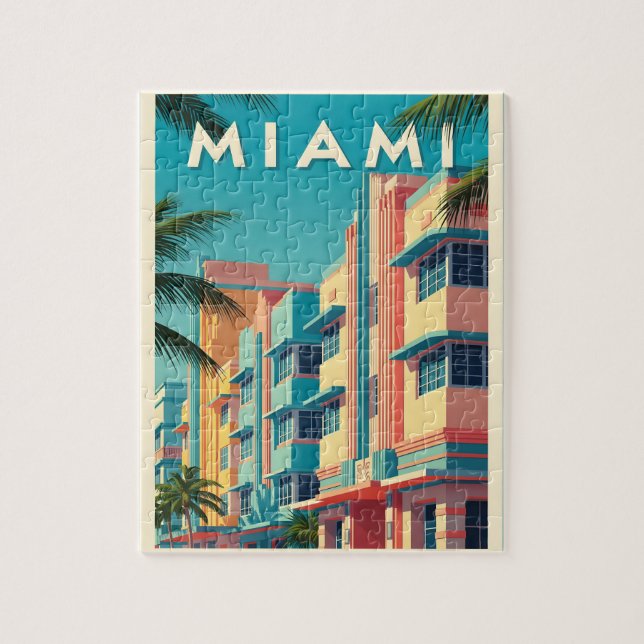 Puzzle Bâtiments vibrants de Miami avec des palmiers (Vertical)