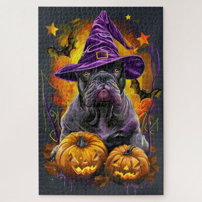 Puzzle Bâton effrayant Chien Corso Halloween Sorcière Et  (Vertical)