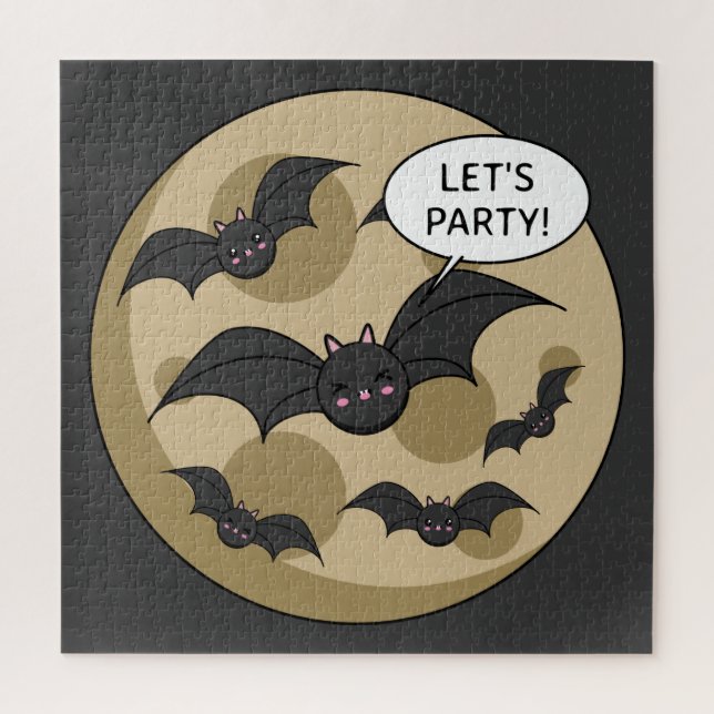 Puzzle Bats Having Party on Full Moon (Vertical)