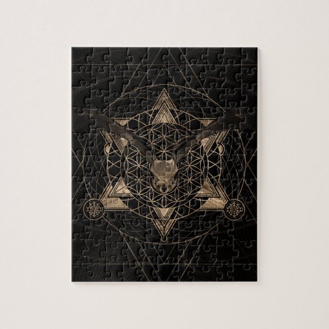 Puzzle Batte dans la géométrie sacrée - noir et or (Vertical)