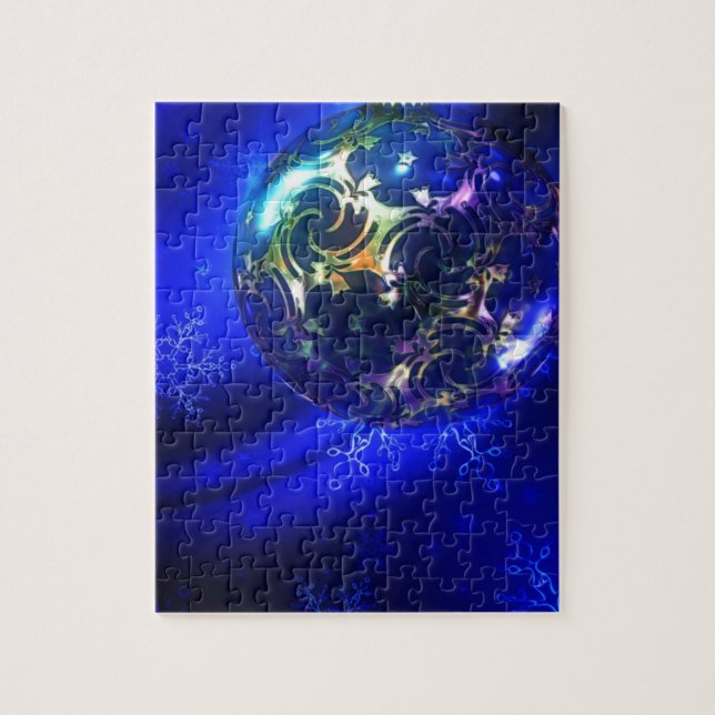 Puzzle Bauble de Noël bleu électrique, personnaliser i (Vertical)