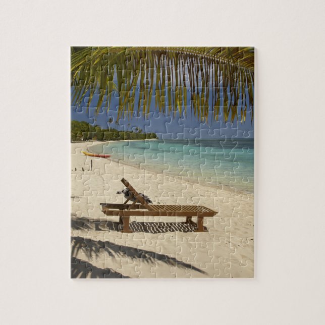 Puzzle Beach, palm trees & lounger (Vertical)