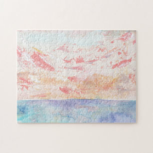 Puzzle Beach sunset watercolor painting