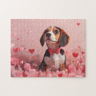 Puzzle Beagle avec des roses - Saint-Valentin