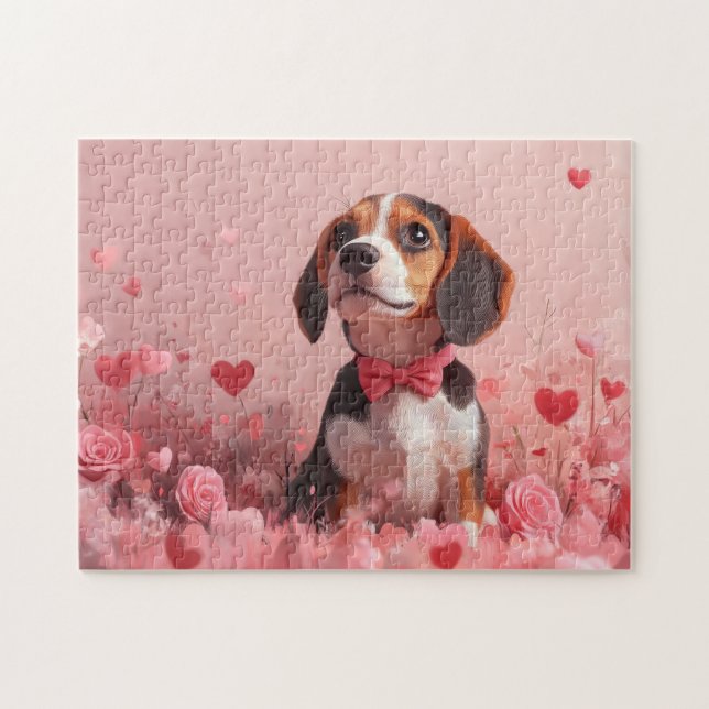 Puzzle Beagle avec des roses - Saint-Valentin (Horizontal)