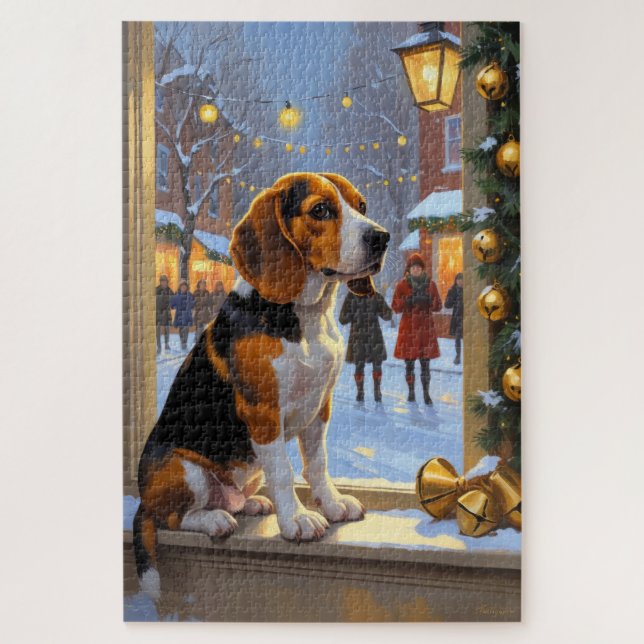 Puzzle Beagle avec lumières de Noël vacances (Vertical)