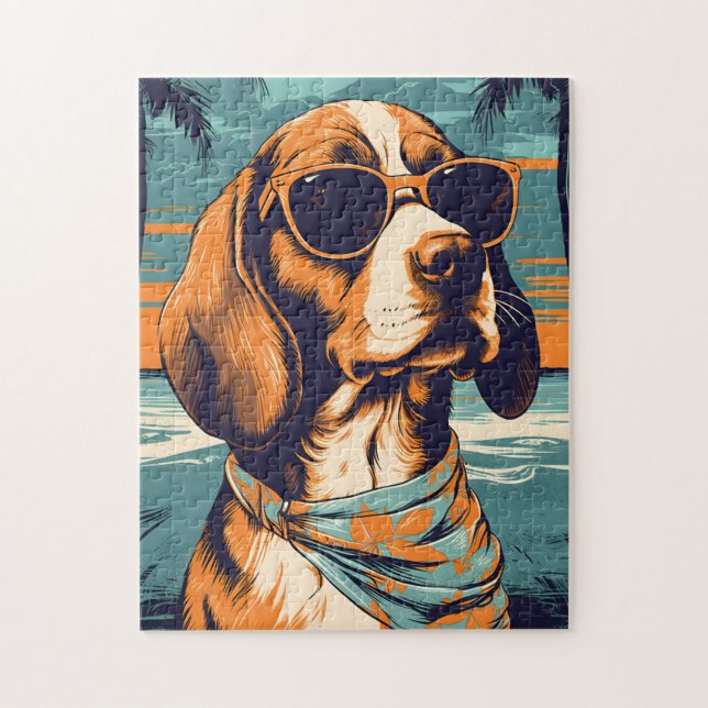 Puzzle Beagle avec lunettes de soleil sur une plage tropi (Vertical)
