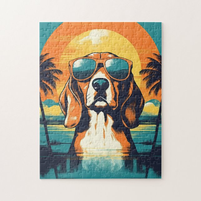 Puzzle Beagle avec lunettes de soleil sur une plage tropi (Vertical)