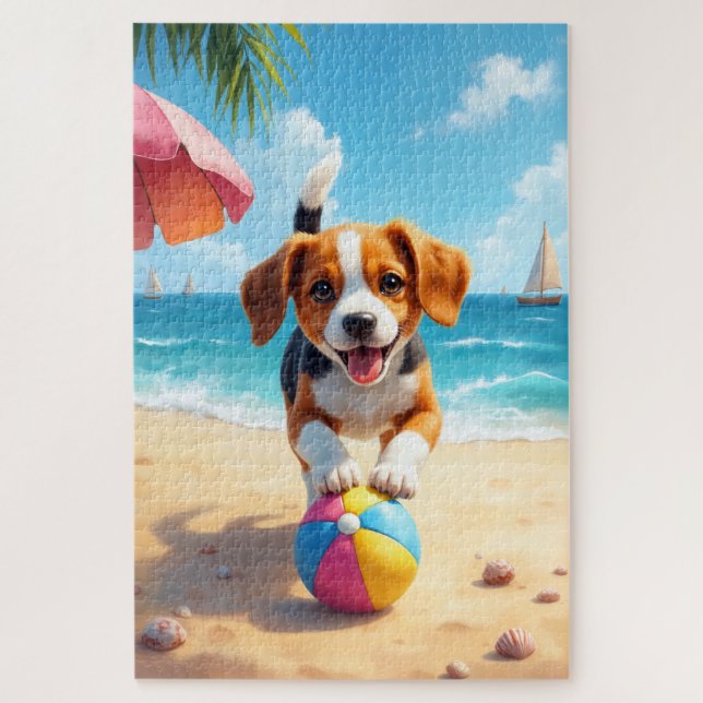 Puzzle Beagle Beach Play Scene (Vertical)