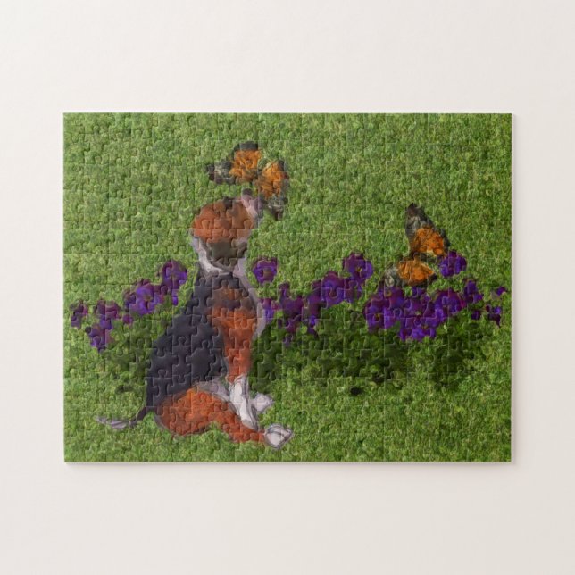 Puzzle Beagle Chiot Papillons Chien Art Photo Peinture (Horizontal)