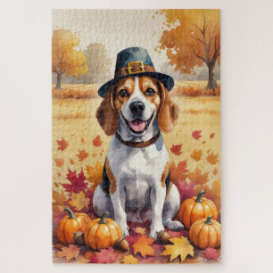 Puzzle Beagle dans l'art de l'Action de grâce aux feuille