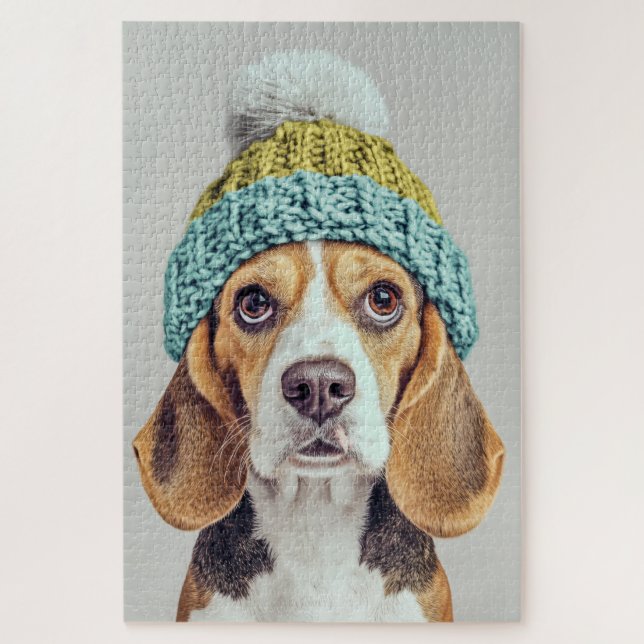 Puzzle Beagle douillet dans un Casquette Knit d'hiver (Vertical)